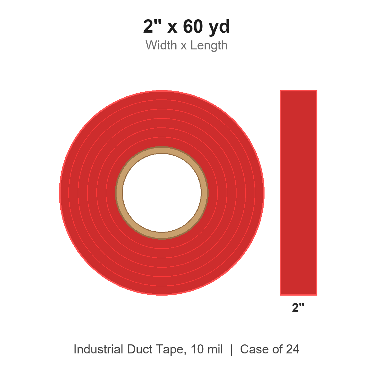 2" x 60 yd Red Industrial Duct Tape, 10 mil
