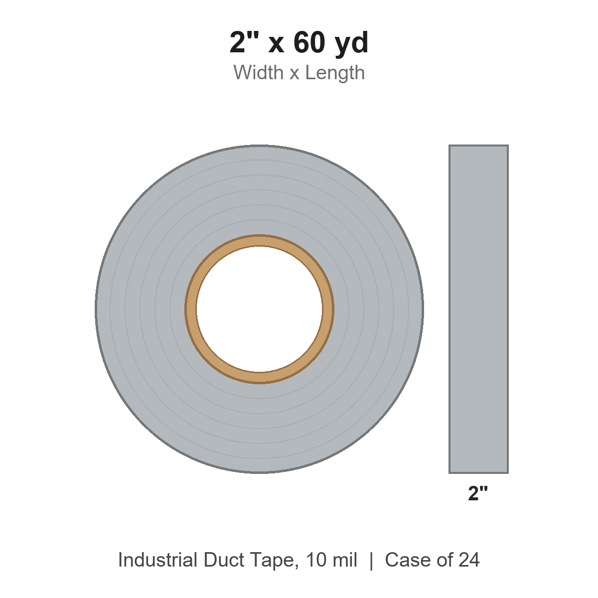 2" x 60 yd Silver Industrial Duct Tape, 10 mil
