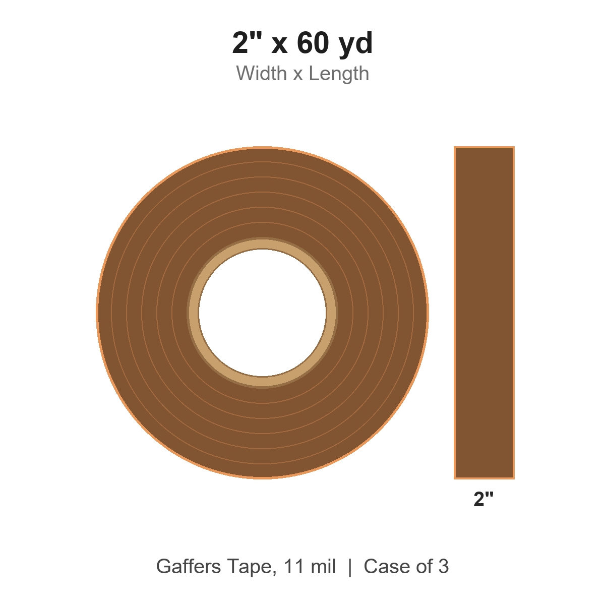 2" x 60 yd Brown Gaffers Tape, 11 mil