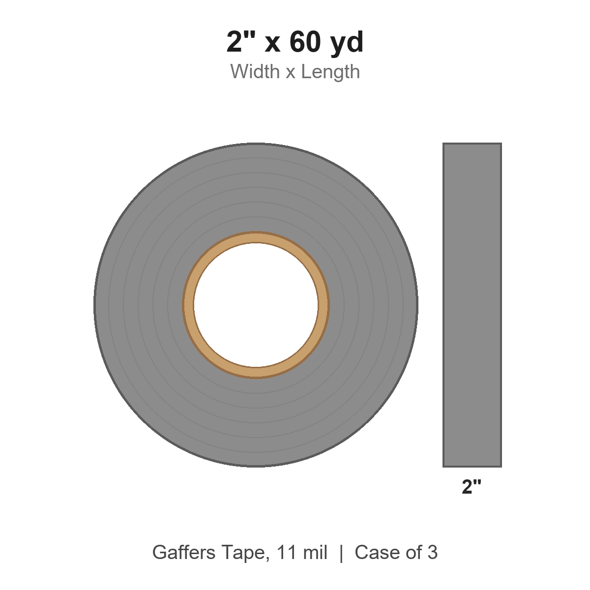 2" x 60 yd Gray Gaffers Tape, 11 mil