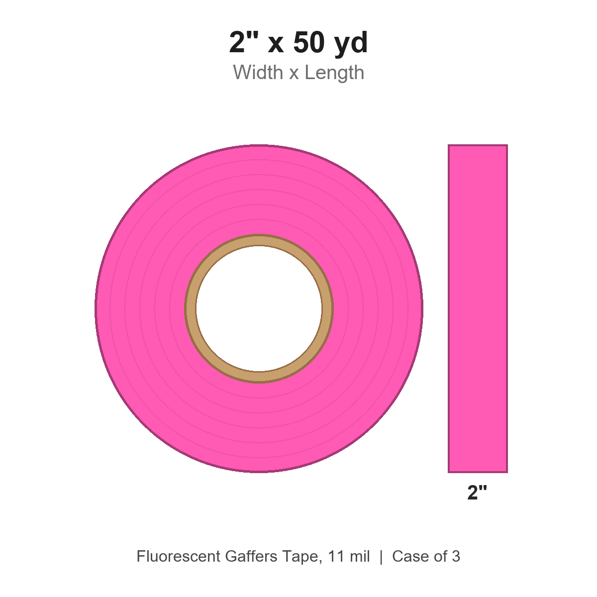 2" x 50 yd Fluorescent Pink Fluorescent Gaffers Tape, 11 mil