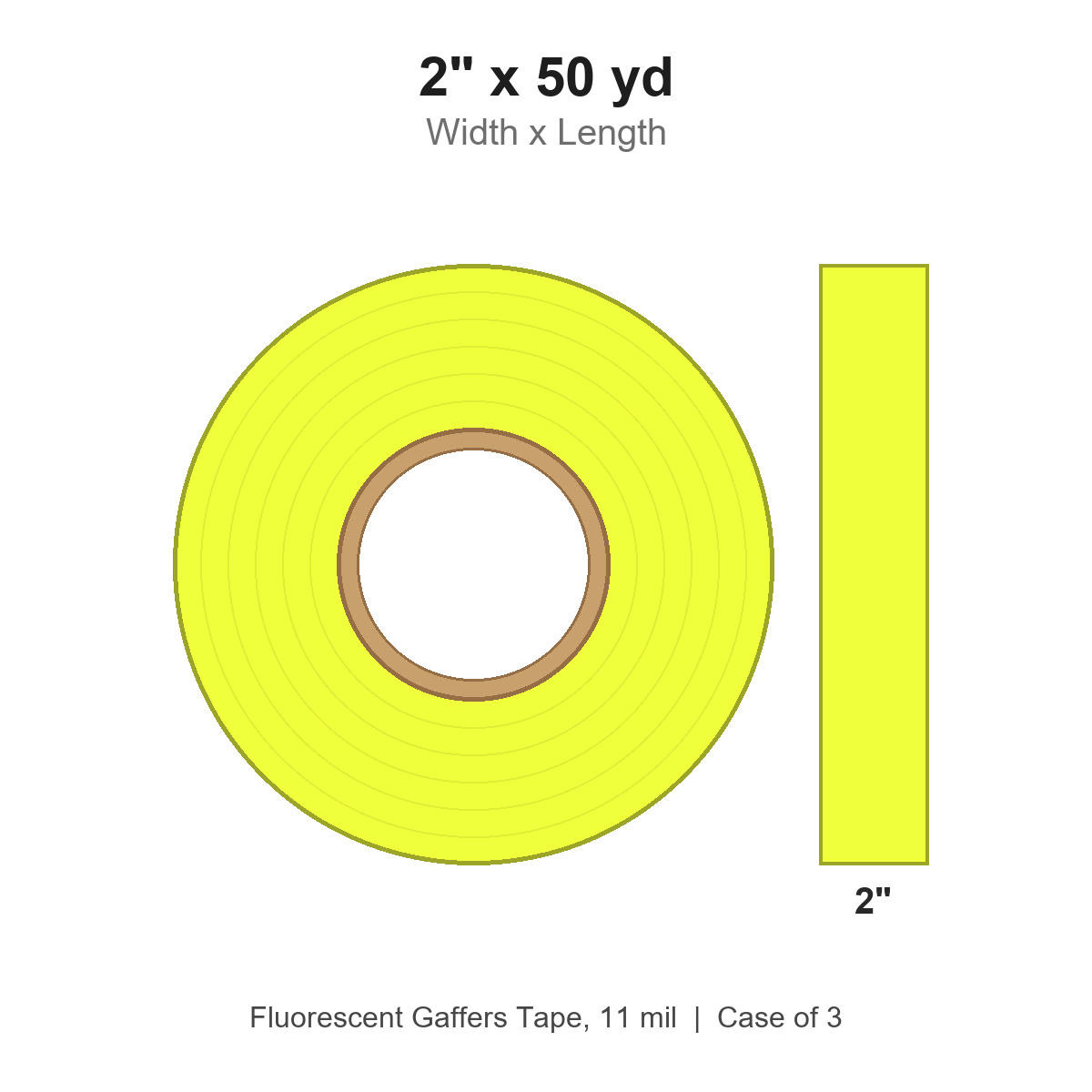 2" x 50 yd Fluorescent Yellow Fluorescent Gaffers Tape, 11 mil