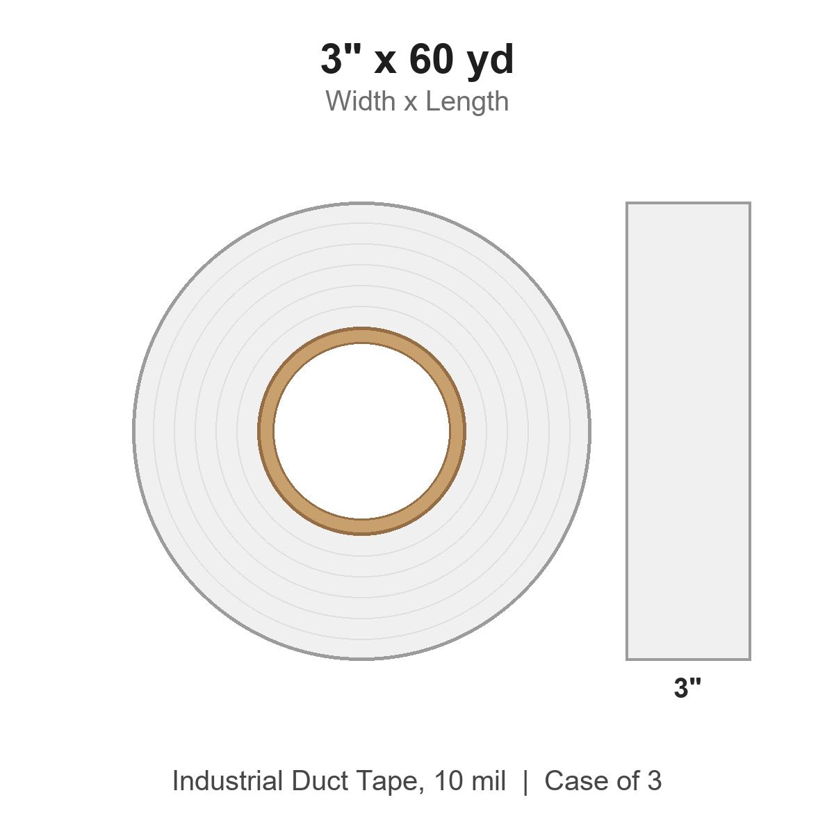 3" x 60 yd White Industrial Duct Tape, 10 mil