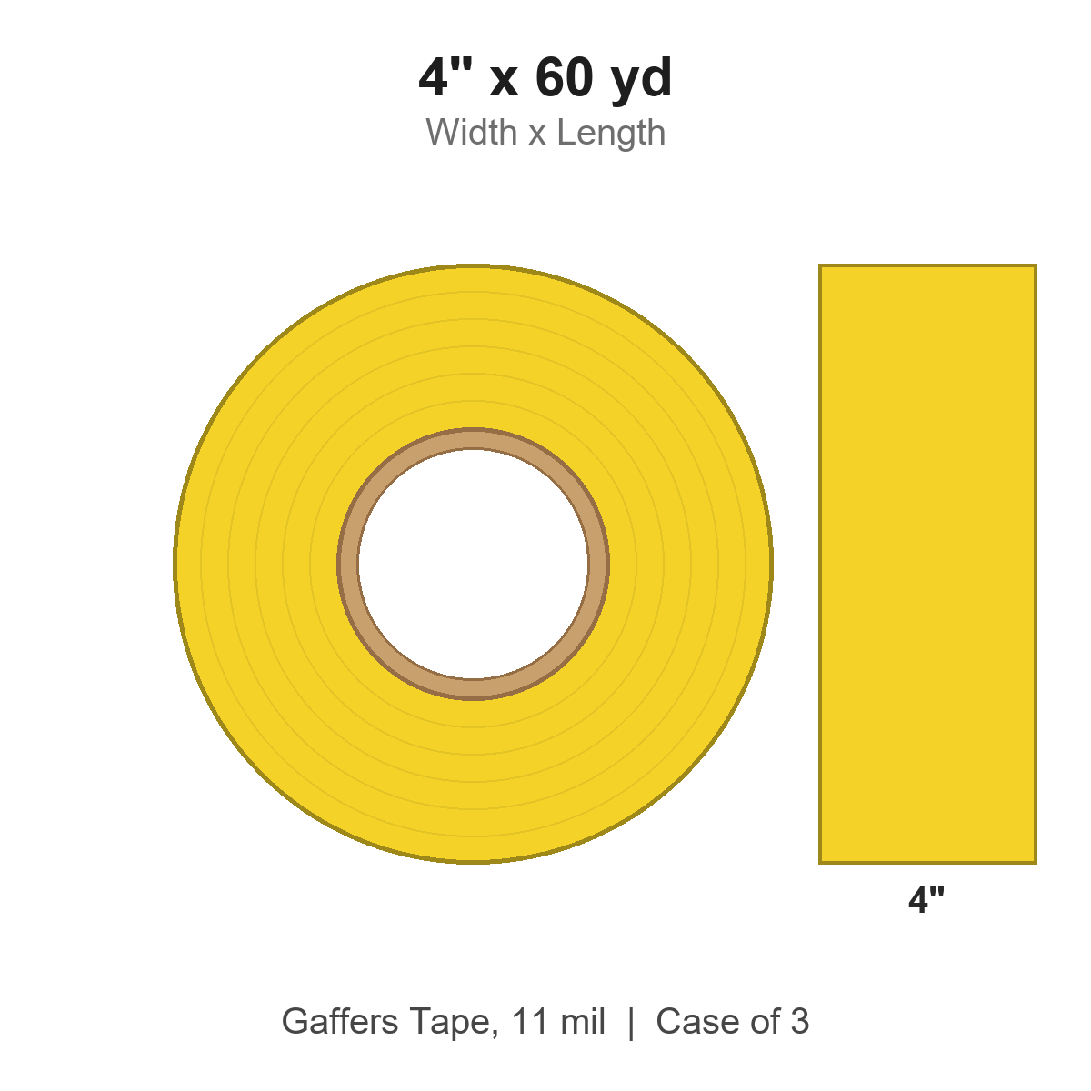 4" x 60 yd Yellow Gaffers Tape, 11 mil