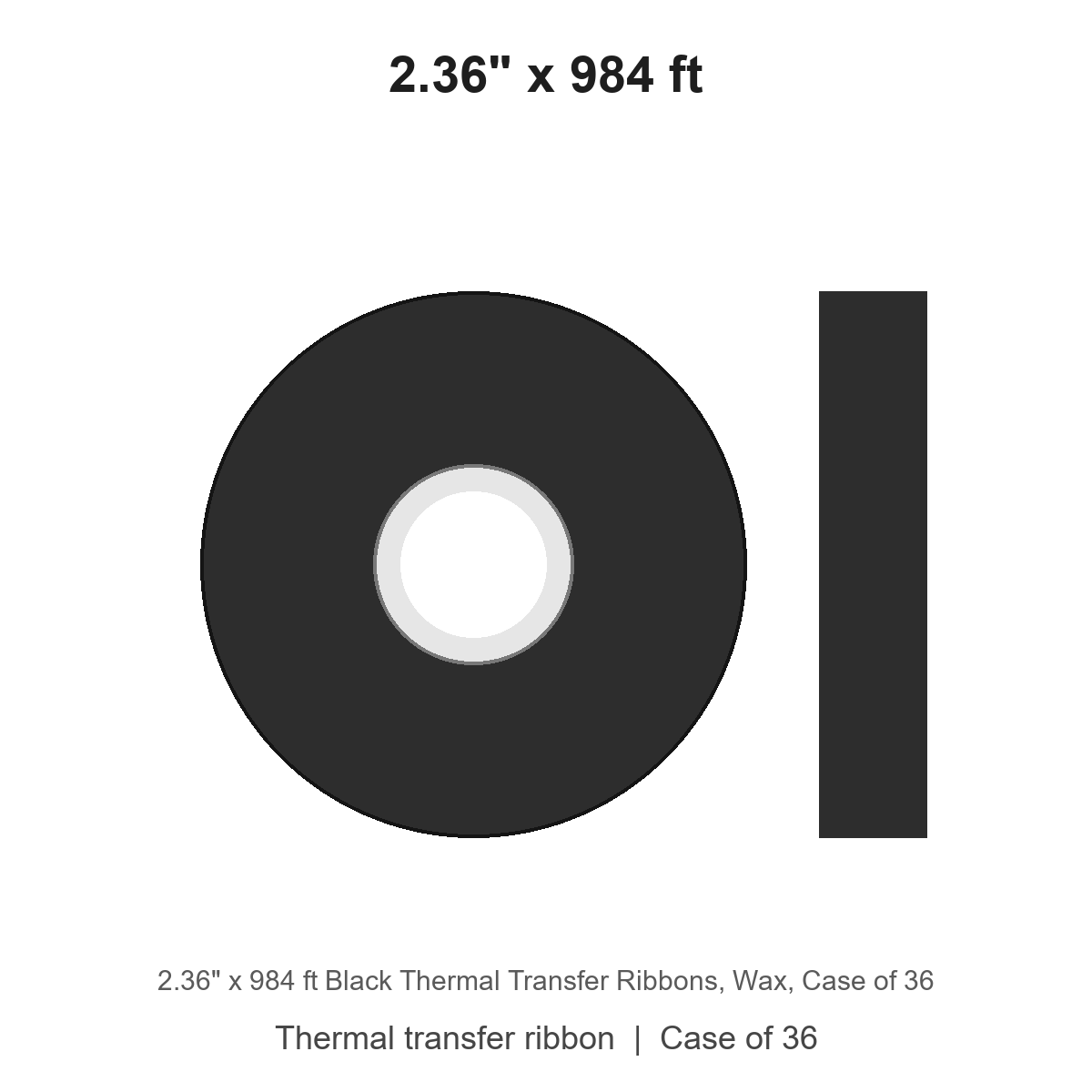 2.36" x 984 ft Black Thermal Transfer Ribbons, Wax