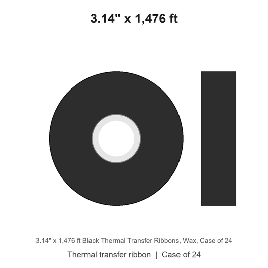 3.14" x 1,476 ft Black Thermal Transfer Ribbons, Wax