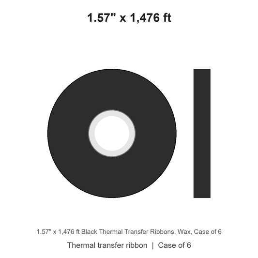 1.57" x 1,476 ft Black Thermal Transfer Ribbons, Wax