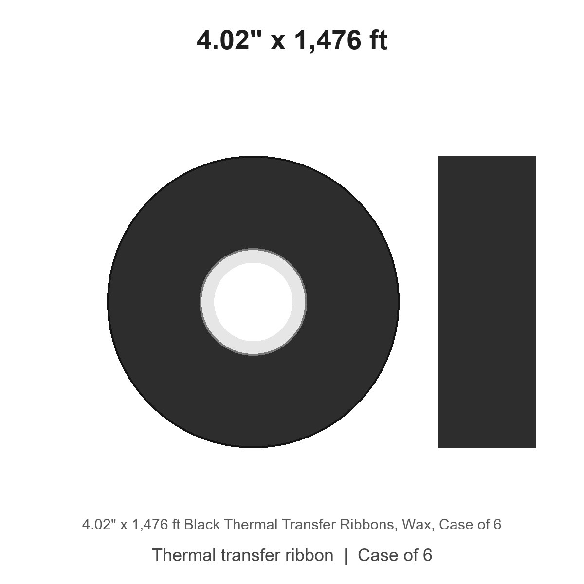 4.02" x 1,476 ft Black Thermal Transfer Ribbons, Wax