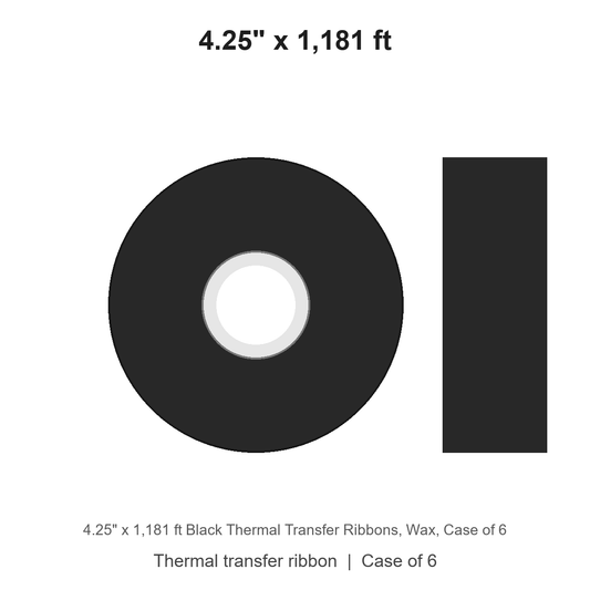 4.25" x 1,181 ft Black Thermal Transfer Ribbons, Wax