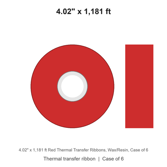 4.02" x 1,181 ft Red Thermal Transfer Ribbons, Wax/Resin