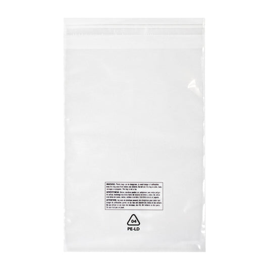12x15 1.5mil,  Lip & Tape, Pre-Printed, Suffocation Warning 1000/CTN