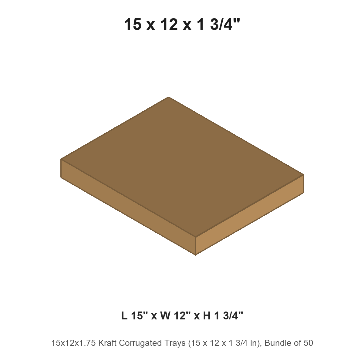 15x12x1.75 Kraft Corrugated Trays (15 x 12 x 1 3/4 in), Bundle of 50