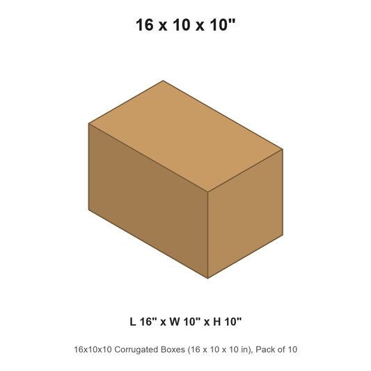 16x10x10 Corrugated Boxes (16 x 10 x 10 in), Pack of 10