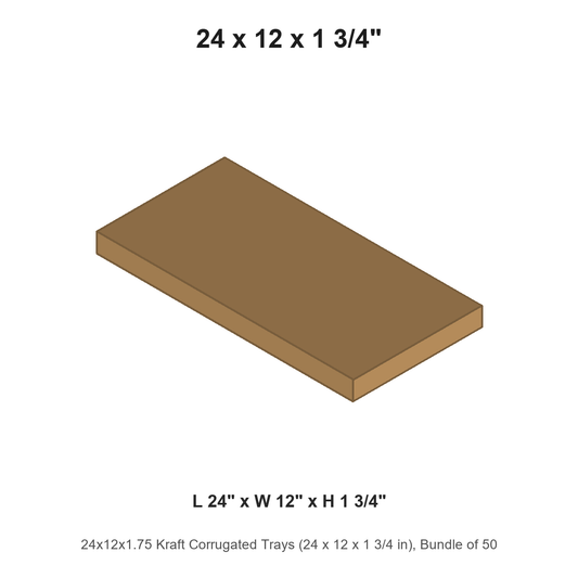 24x12x1.75 Kraft Corrugated Trays (24 x 12 x 1 3/4 in), Bundle of 50