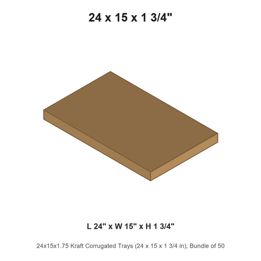 24x15x1.75 Kraft Corrugated Trays (24 x 15 x 1 3/4 in), Bundle of 50