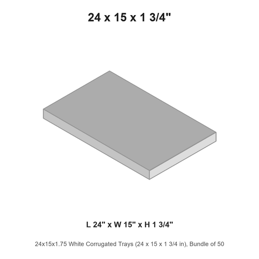 24x15x1.75 White Corrugated Trays (24 x 15 x 1 3/4 in), Bundle of 50