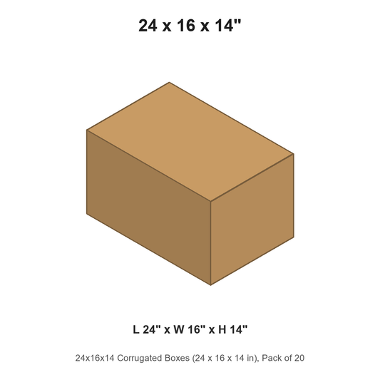 24x16x14 Corrugated Boxes (24 x 16 x 14 in), Pack of 20