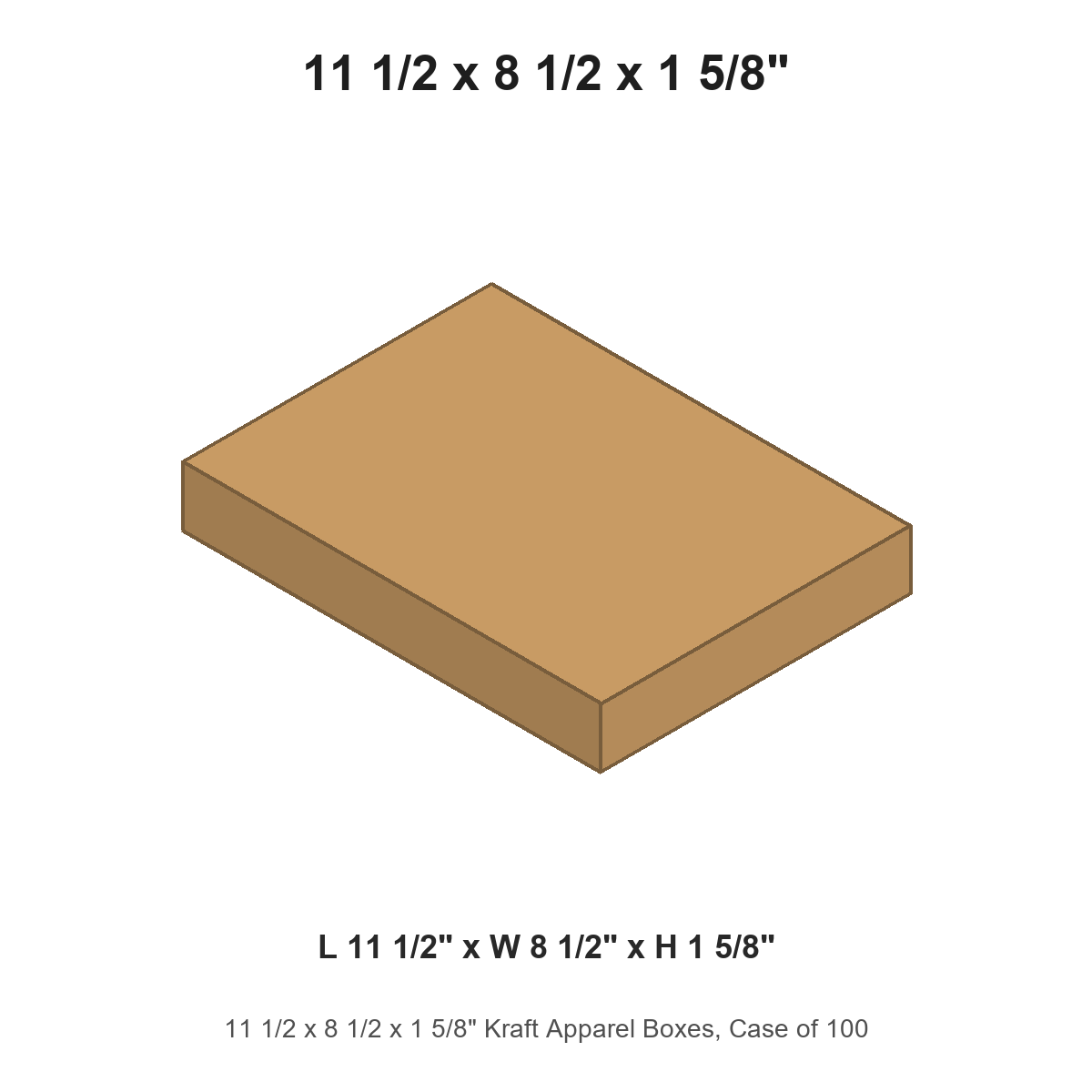 11 1/2 x 8 1/2 x 1 5/8" Kraft Apparel Boxes, Case of 100