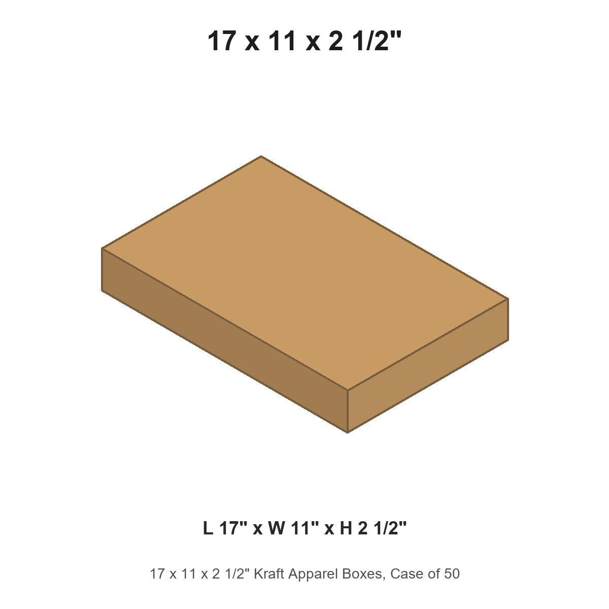 17 x 11 x 2 1/2" Kraft Apparel Boxes, Case of 50