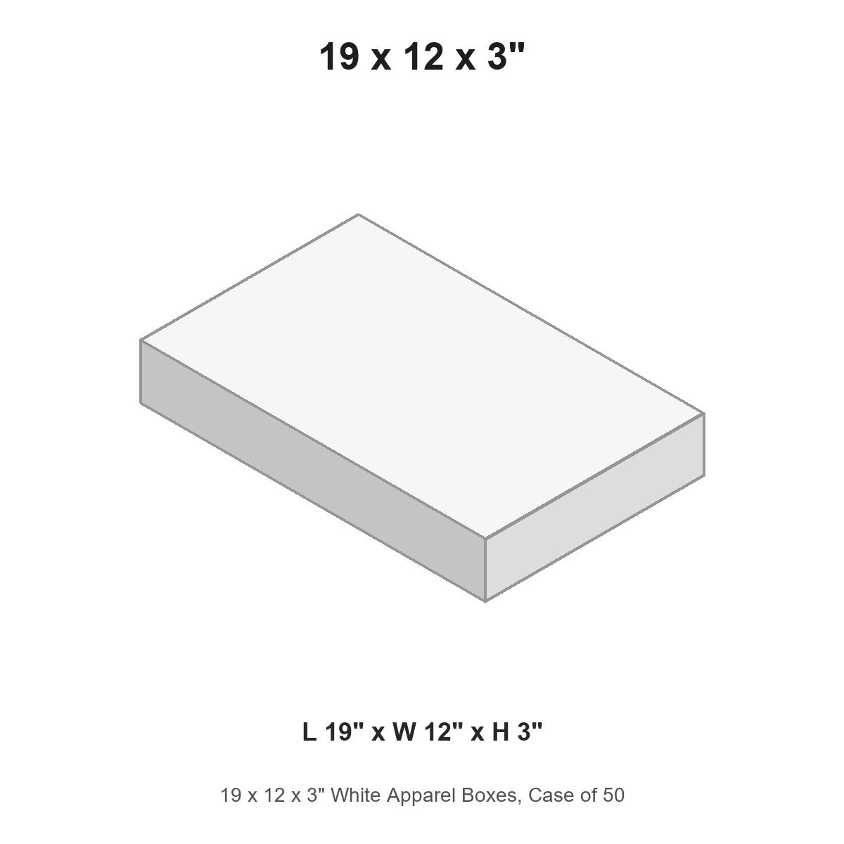 19 x 12 x 3" White Apparel Boxes, Case of 50