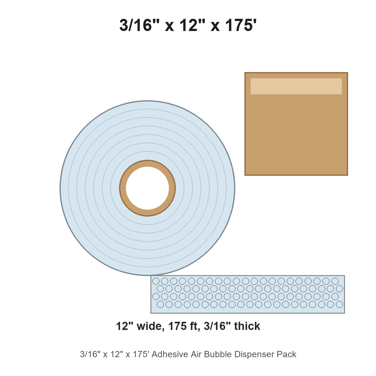 3/16" x 12" x 175' Adhesive Air Bubble Dispenser Pack