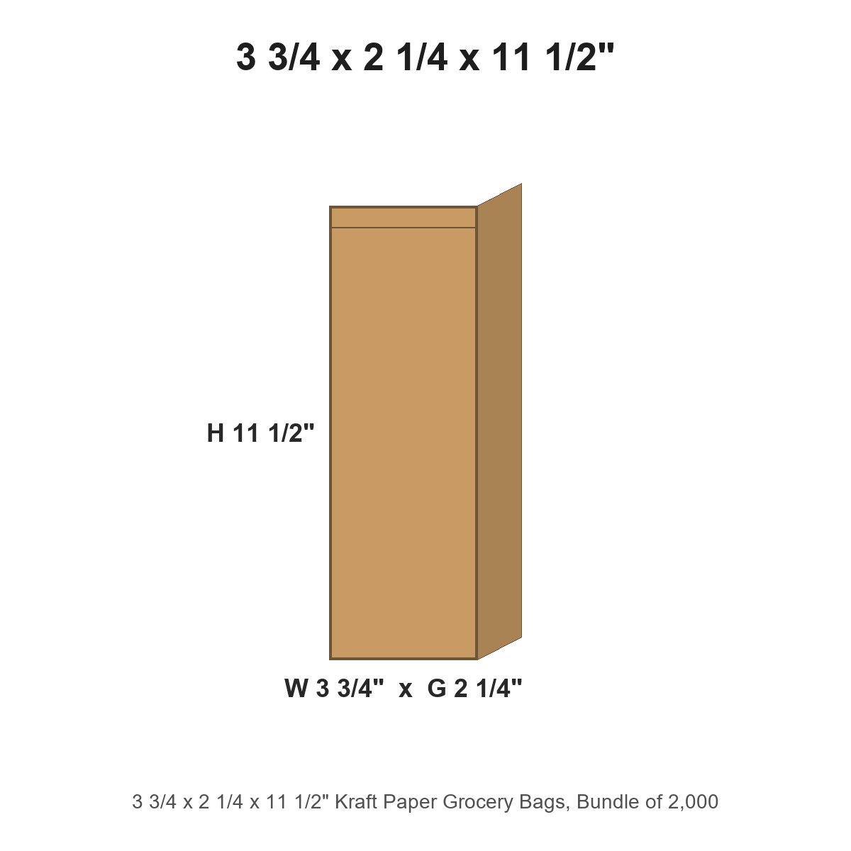 3 3/4 x 2 1/4 x 11 1/2" Kraft Paper Grocery Bags