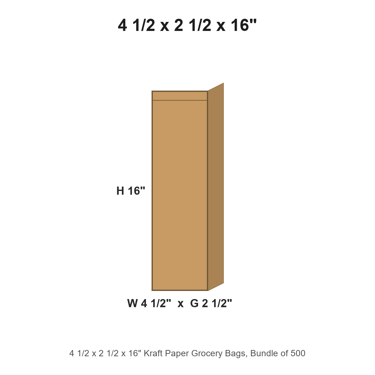 4 1/2 x 2 1/2 x 16" Kraft Paper Grocery Bags