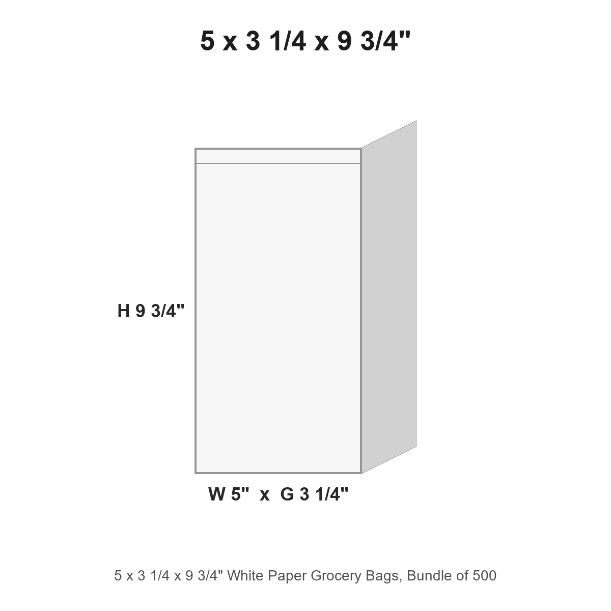 5 x 3 1/4 x 9 3/4" White Paper Grocery Bags