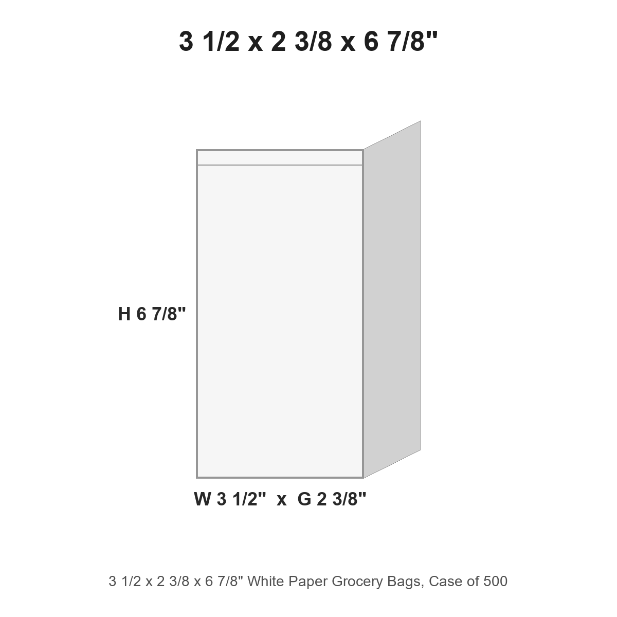3 1/2 x 2 3/8 x 6 7/8" White Paper Grocery Bags