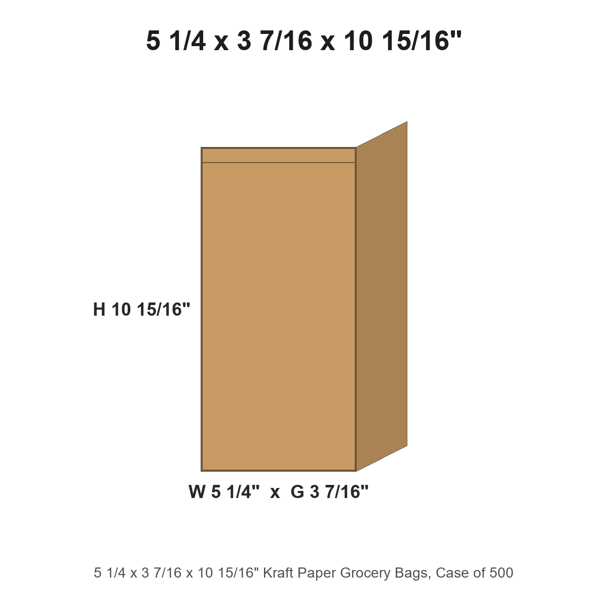 5 1/4 x 3 7/16 x 10 15/16" Kraft Paper Grocery Bags