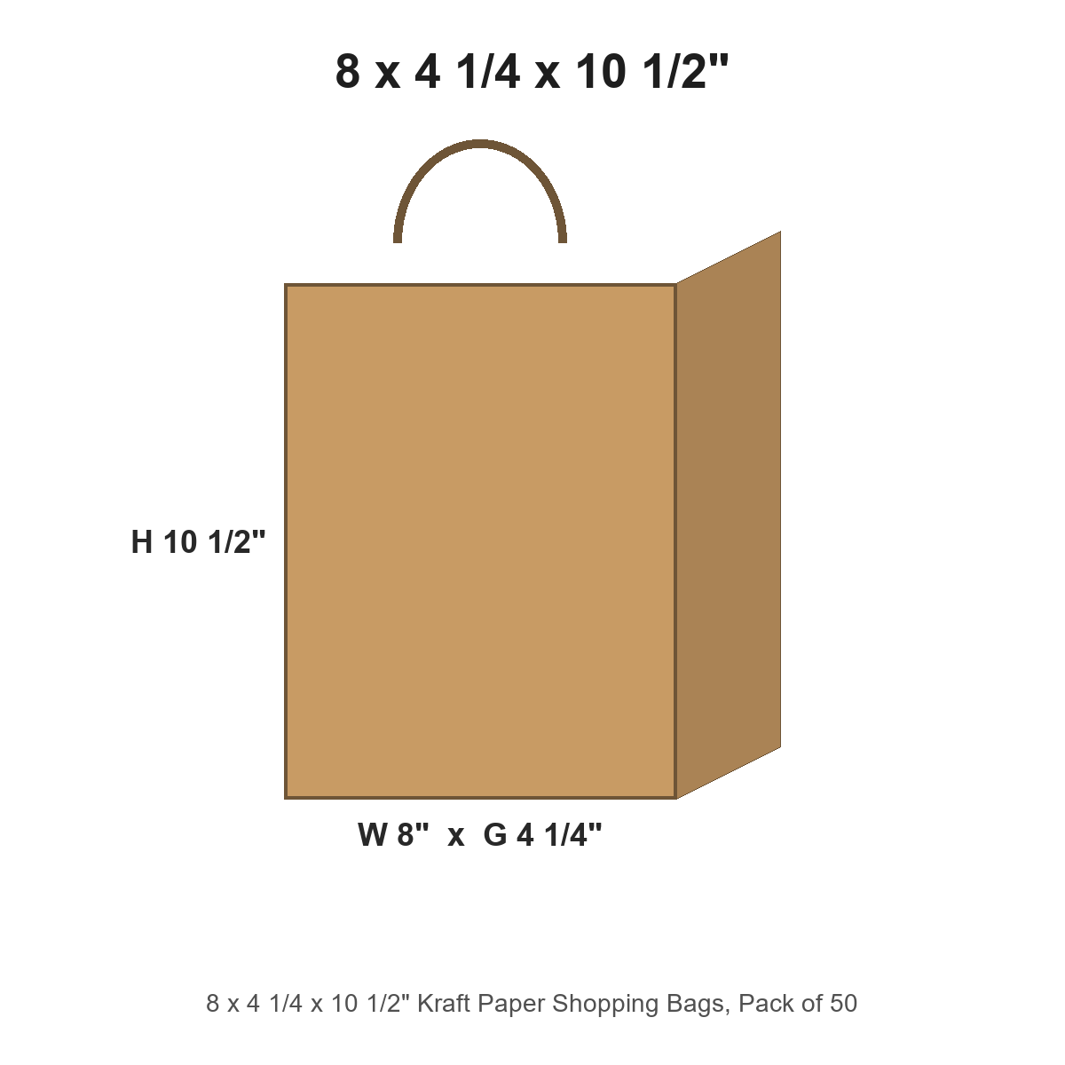 8 x 4 1/4 x 10 1/2" Kraft Paper Shopping Bags