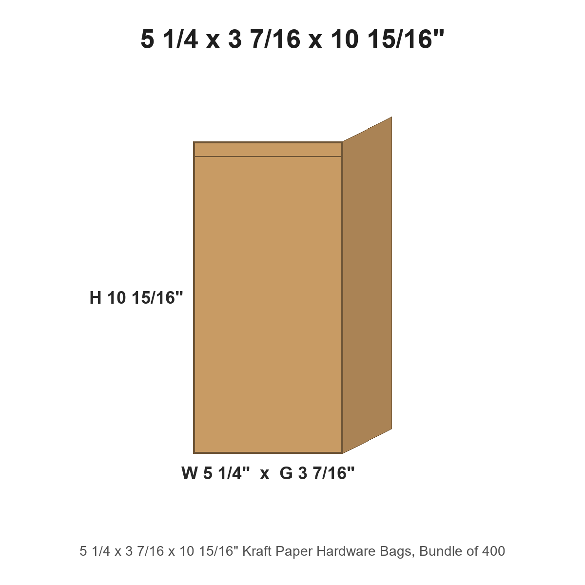 5 1/4 x 3 7/16 x 10 15/16" Kraft Paper Hardware Bags