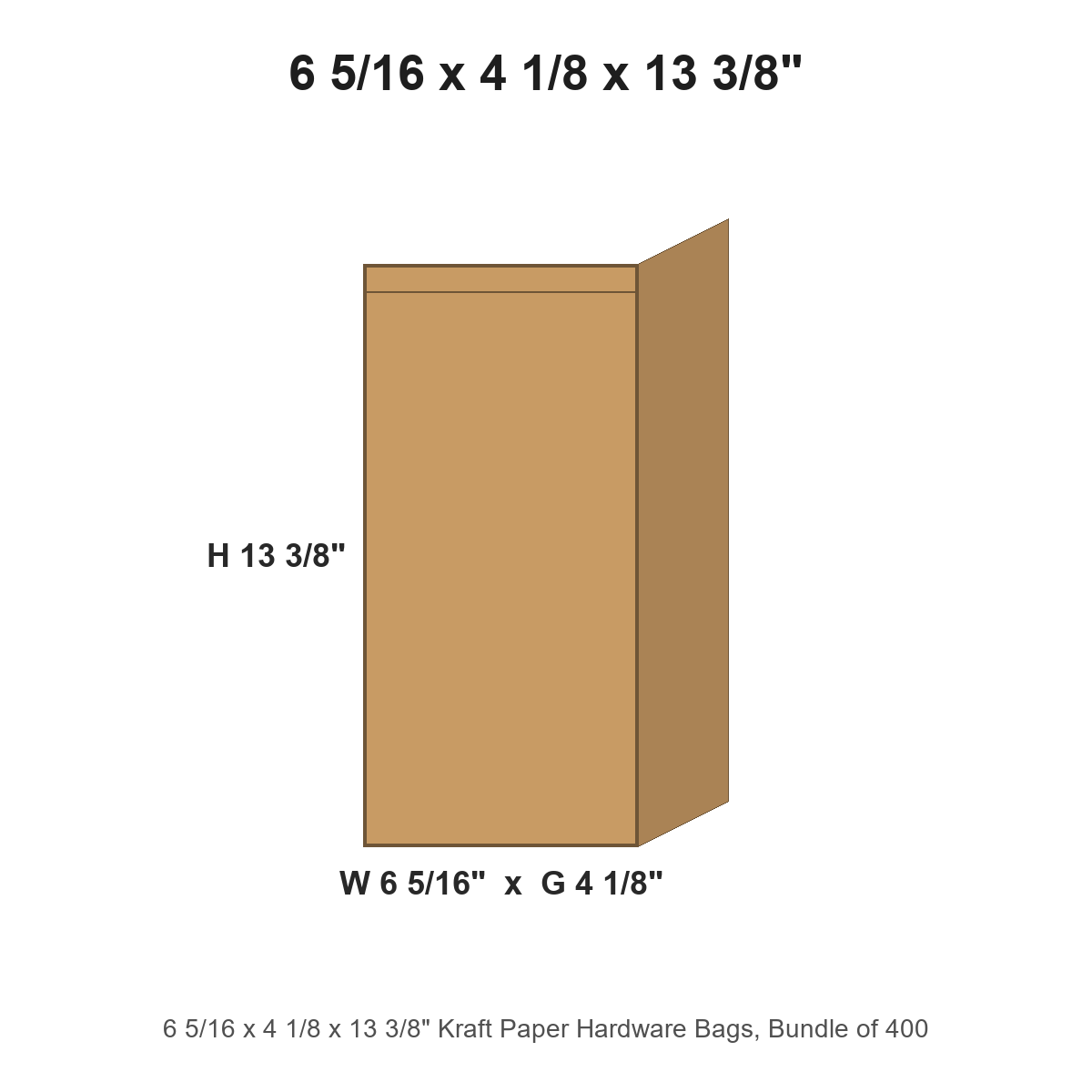 6 5/16 x 4 1/8 x 13 3/8" Kraft Paper Hardware Bags