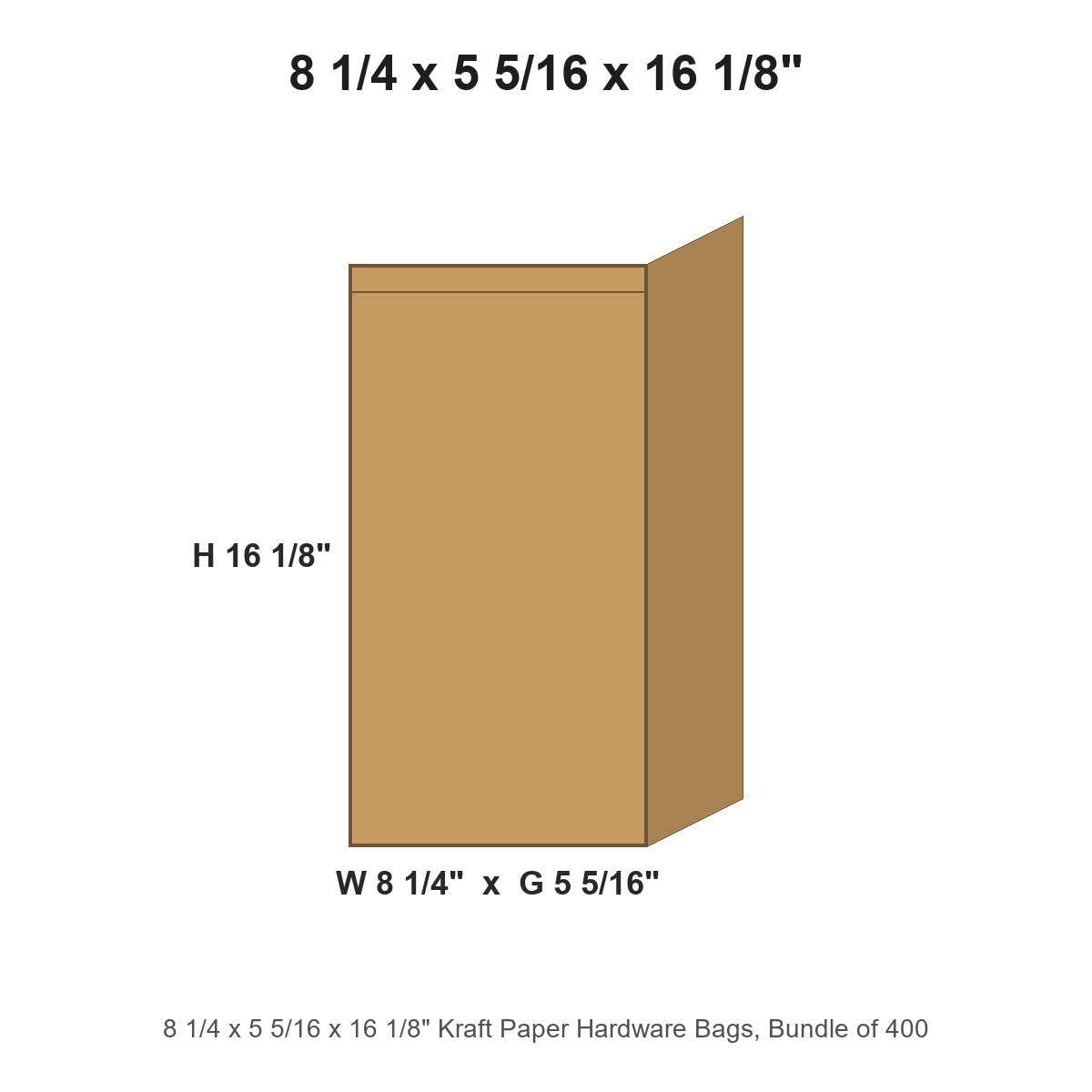 8 1/4 x 5 5/16 x 16 1/8" Kraft Paper Hardware Bags