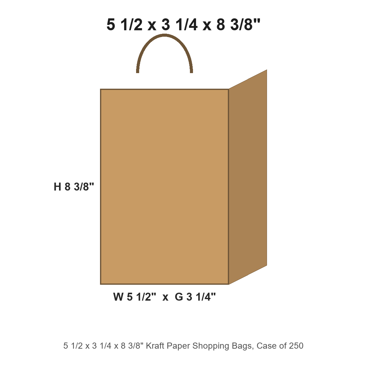5 1/2 x 3 1/4 x 8 3/8" Kraft Paper Shopping Bags