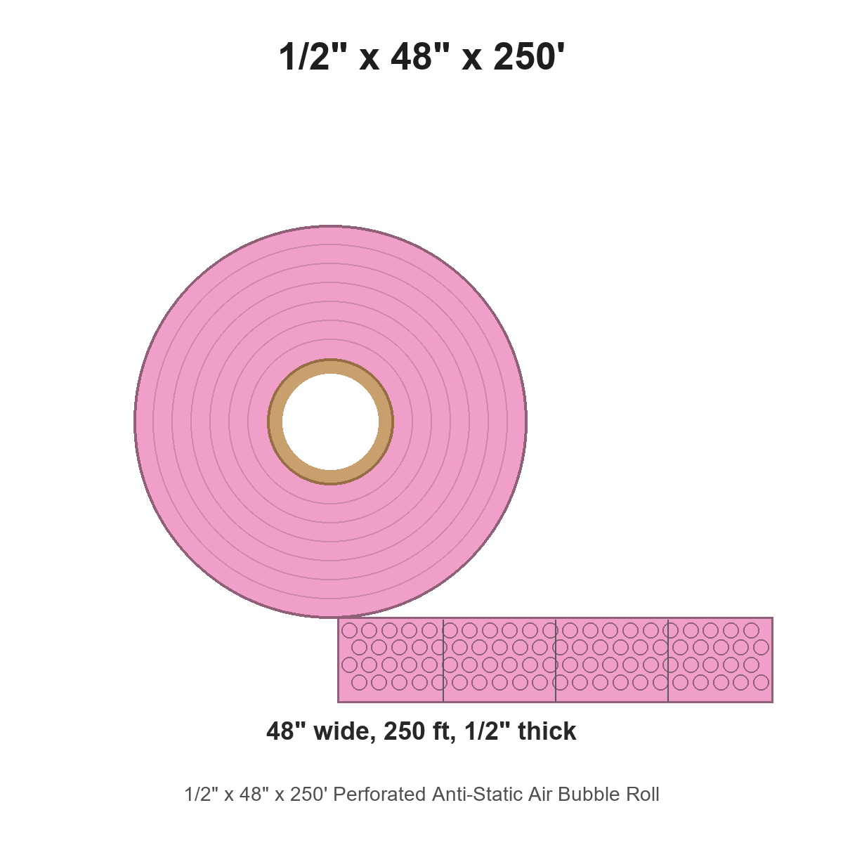 1/2" x 48" x 250' Perforated Anti-Static Air Bubble Roll