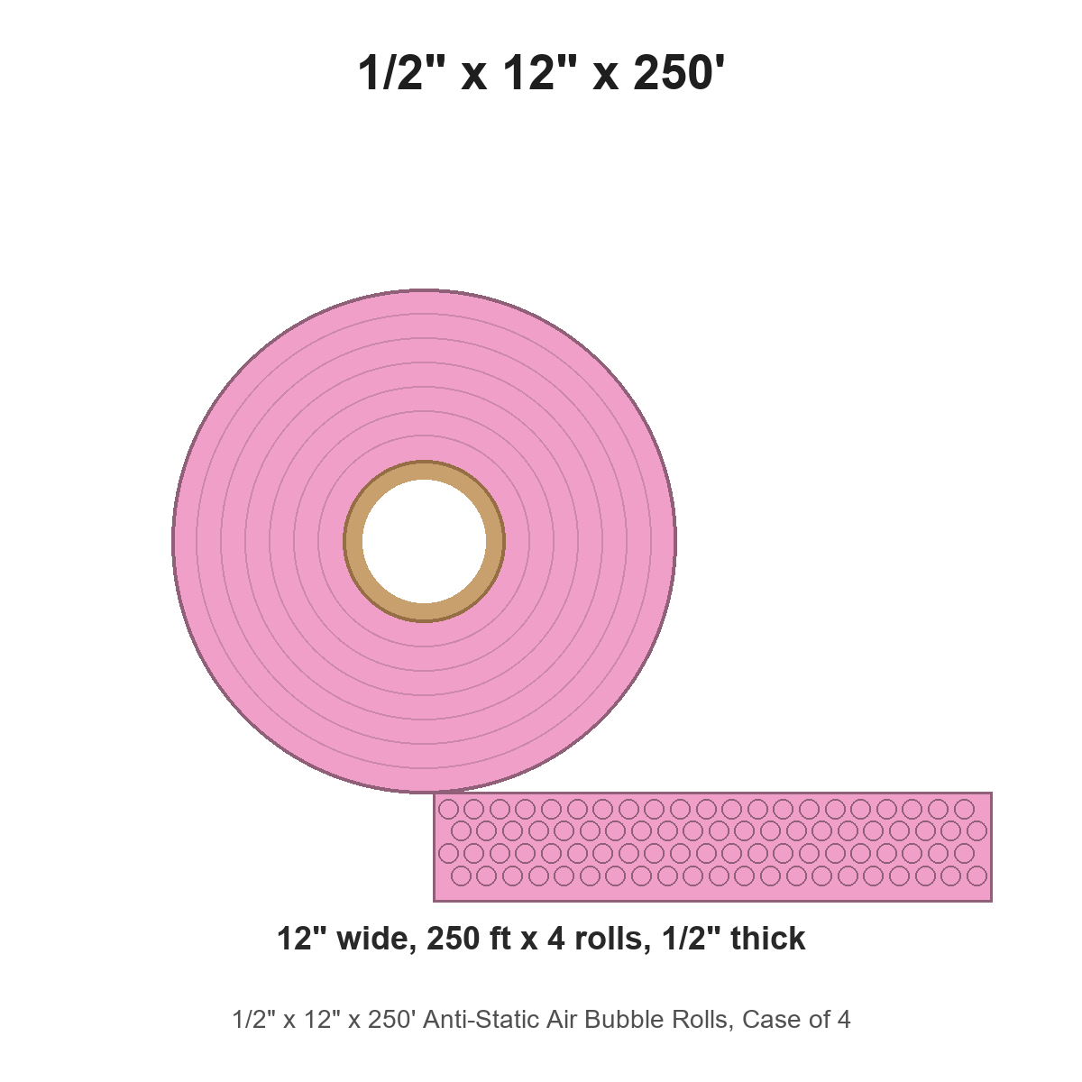 1/2" x 12" x 250' Anti-Static Air Bubble Rolls, Case of 4