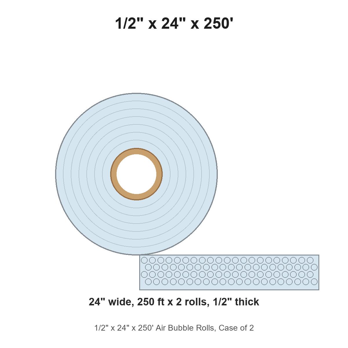 1/2" x 24" x 250' Air Bubble Rolls, Case of 2
