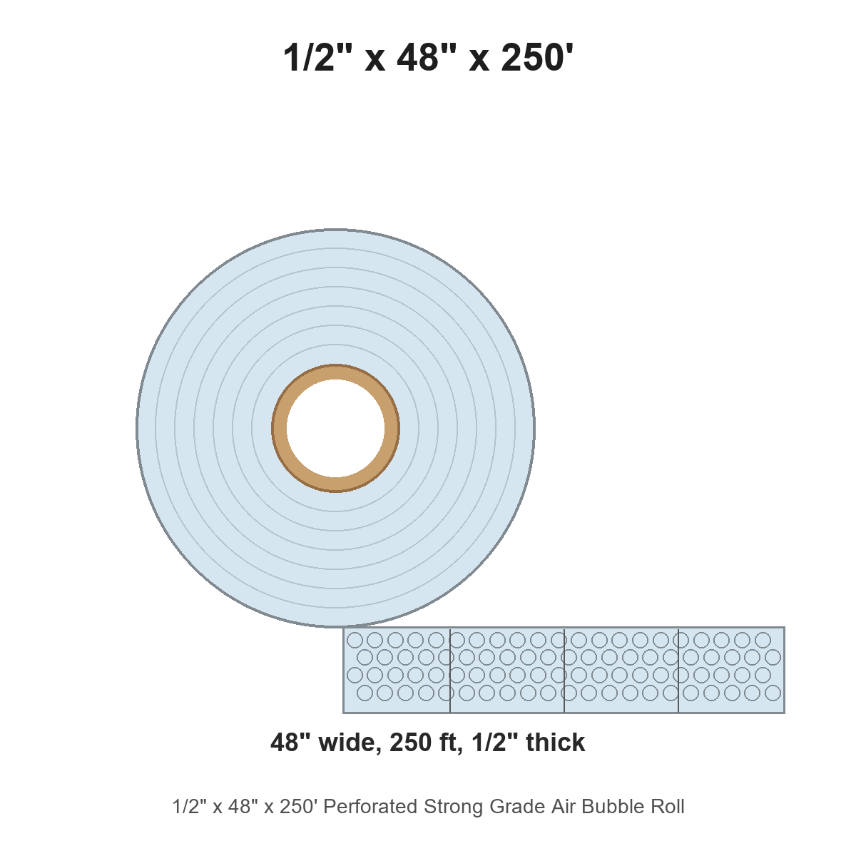 1/2" x 48" x 250' Perforated Strong Grade Air Bubble Roll