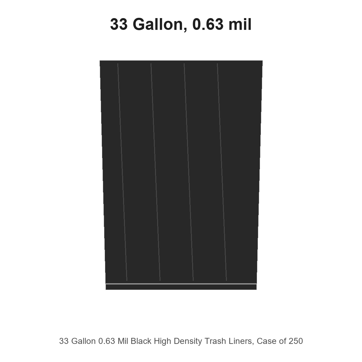 33 Gallon 0.63 Mil Black High Density Trash Liners, Case of 250