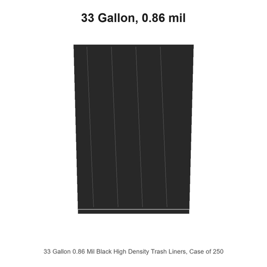 33 Gallon 0.86 Mil Black High Density Trash Liners, Case of 250