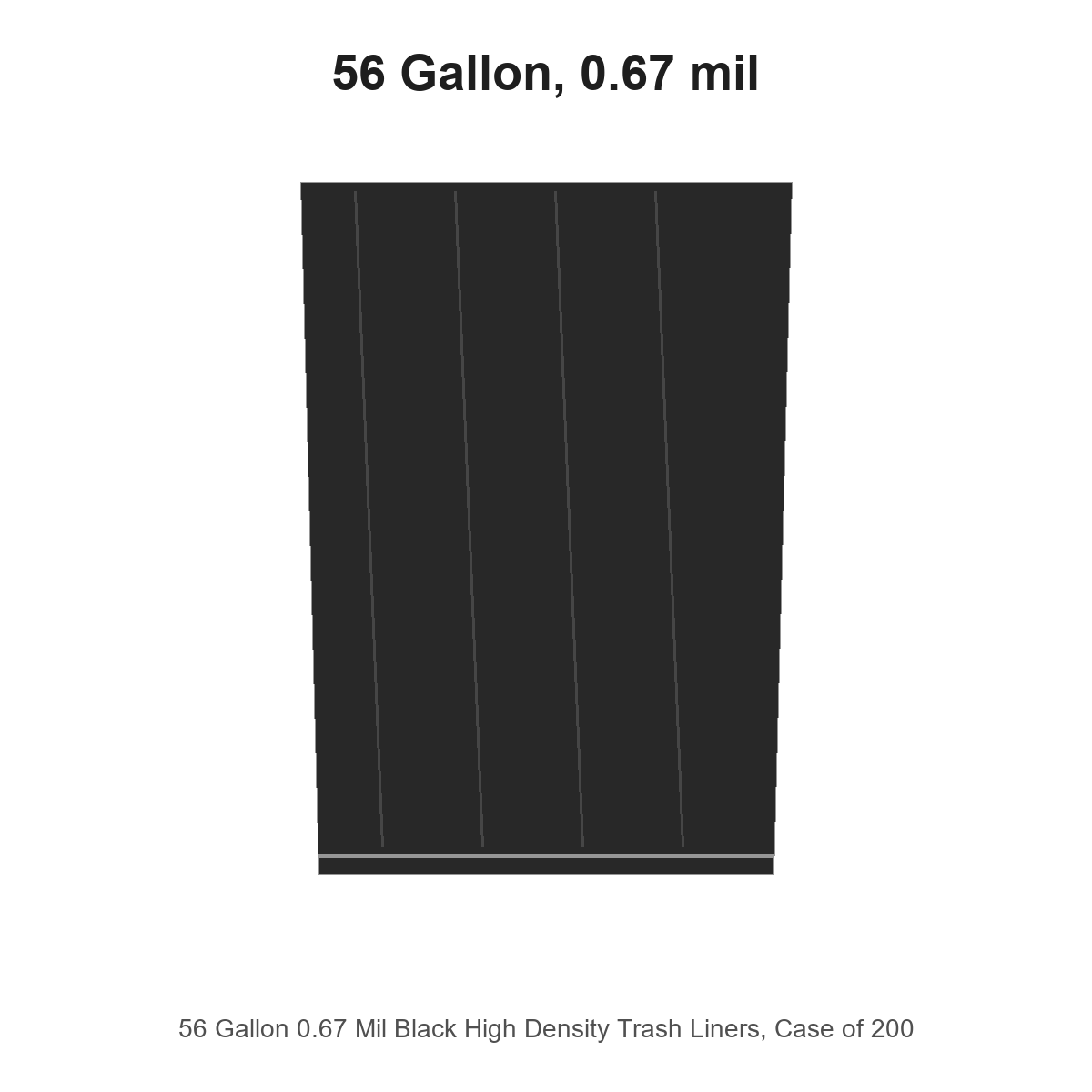 56 Gallon 0.67 Mil Black High Density Trash Liners, Case of 200
