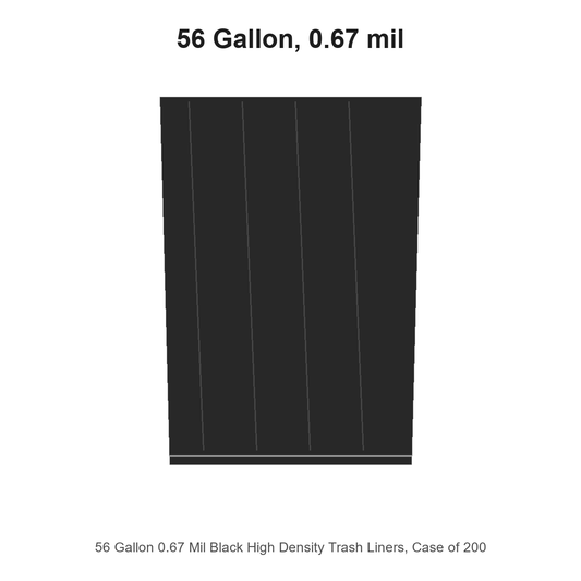 56 Gallon 0.67 Mil Black High Density Trash Liners, Case of 200