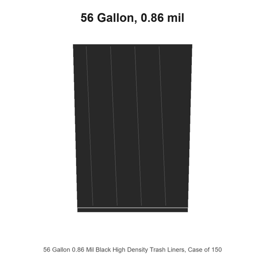 56 Gallon 0.86 Mil Black High Density Trash Liners, Case of 150