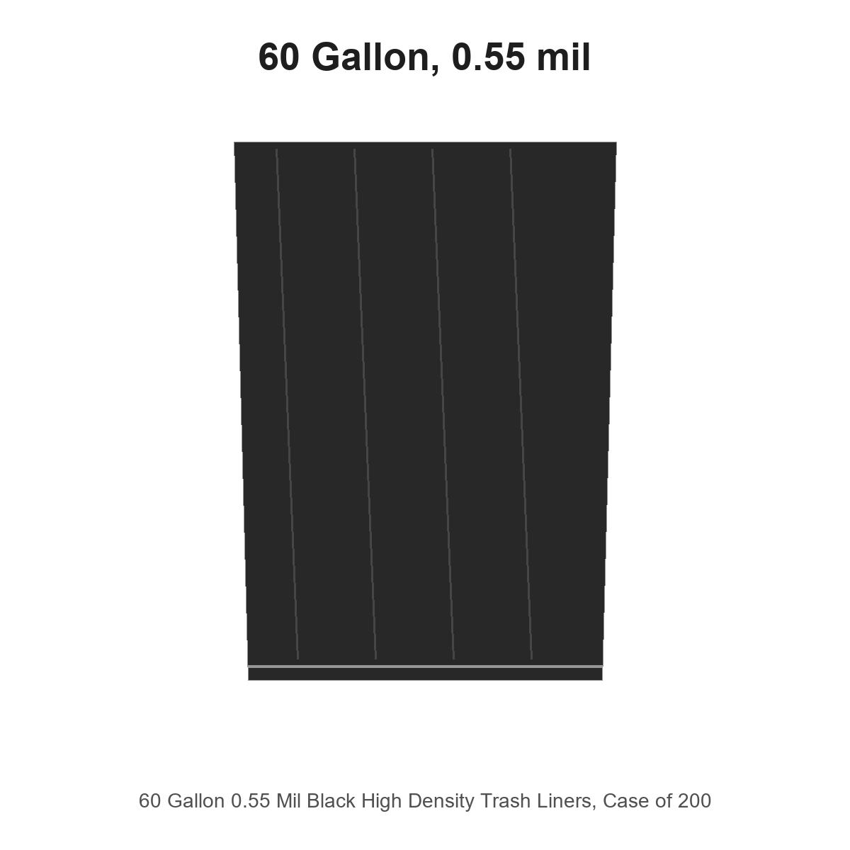60 Gallon 0.55 Mil Black High Density Trash Liners, Case of 200