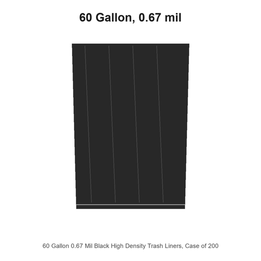 60 Gallon 0.67 Mil Black High Density Trash Liners, Case of 200