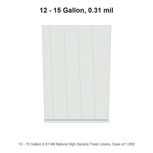 12 - 15 Gallon 0.31 Mil Natural High Density Trash Liners, Case of 1,000