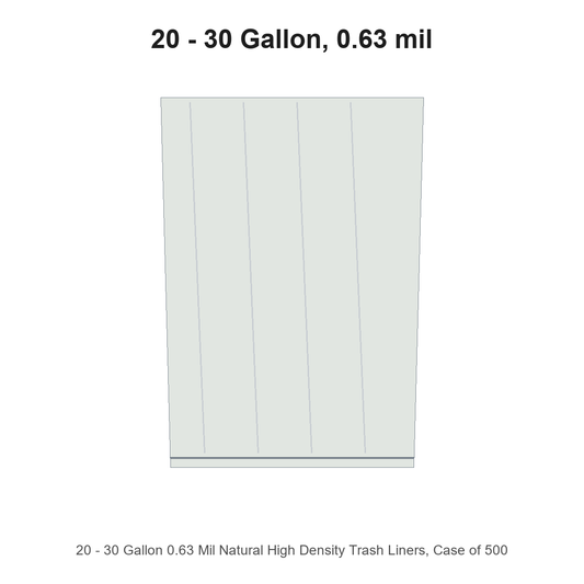 20 - 30 Gallon 0.63 Mil Natural High Density Trash Liners, Case of 500