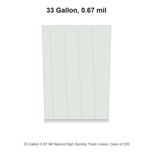 33 Gallon 0.67 Mil Natural High Density Trash Liners, Case of 250