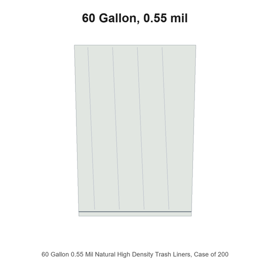 60 Gallon 0.55 Mil Natural High Density Trash Liners, Case of 200
